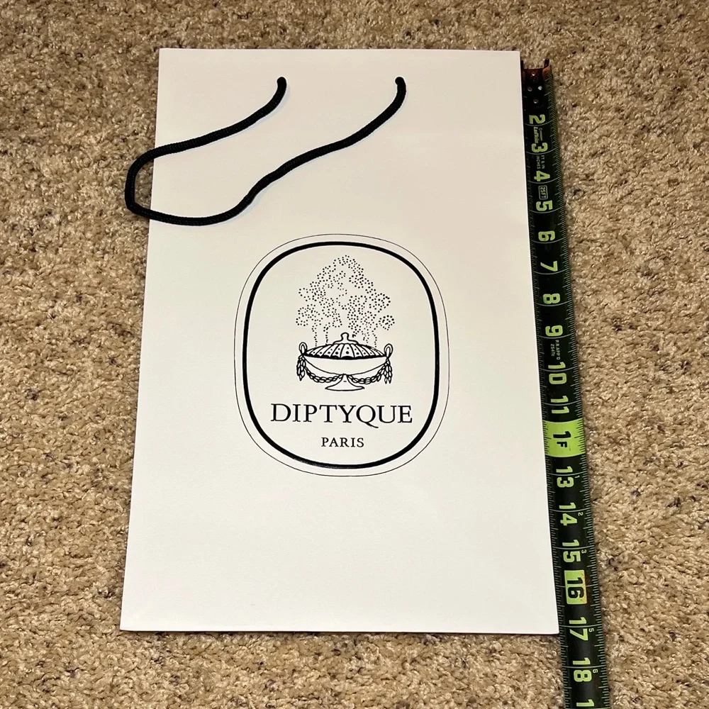 Diptyque White Bag with Black Handles Shopping Bag- Large